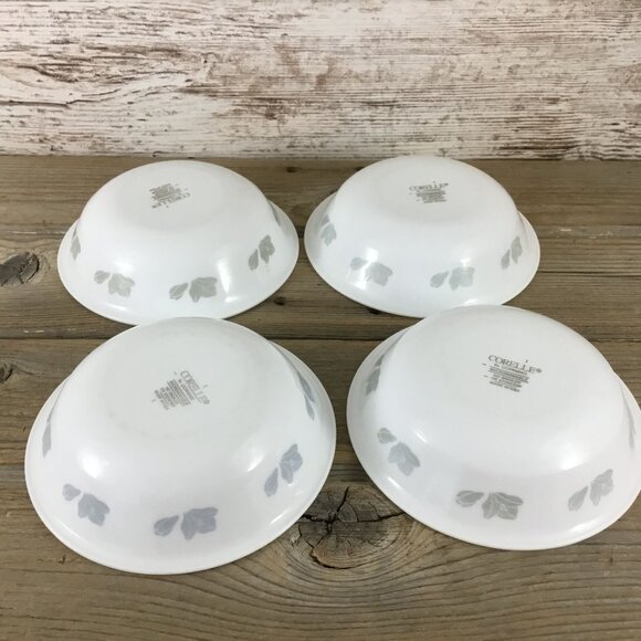 Set of 4 Corelle Friendship 10 Oz Dessert Bowls 5 3/4" White w/ Gray Flowers - Picture 6 of 16